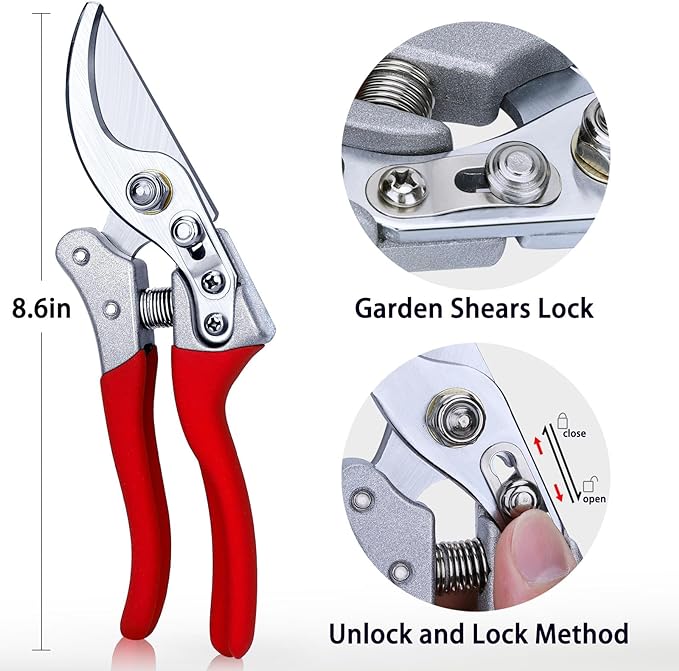 Kynup Pruning Shears, Gardening Scissors, Pruners for Gardening, Garden Grass Clippers Hand Hedge Shears, Heavy Duty Garden Tools(Red)