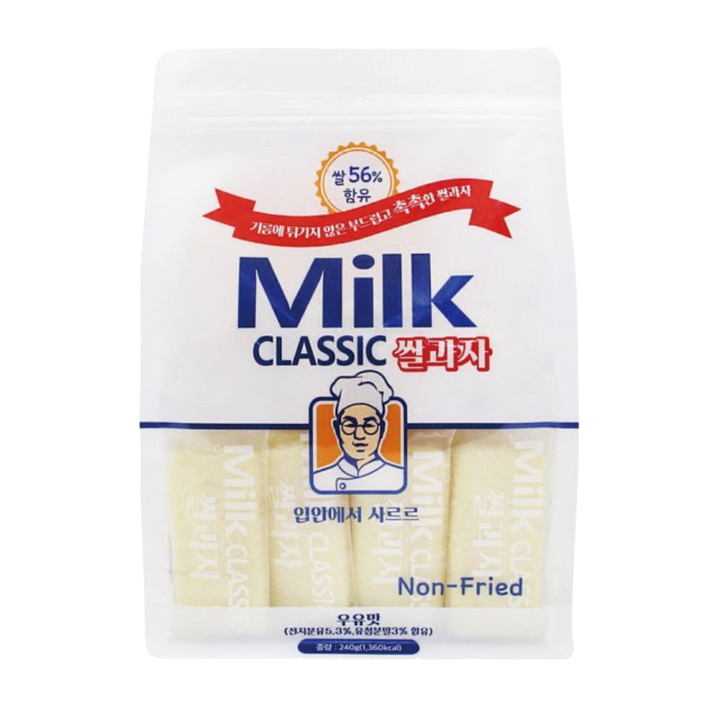 Milk Classic Rice Cracker 240g (8.46oz), Individually Wrapped Crispy & Soft Oven-Baked Snack with Rich Milk Flavor, Pack of 1