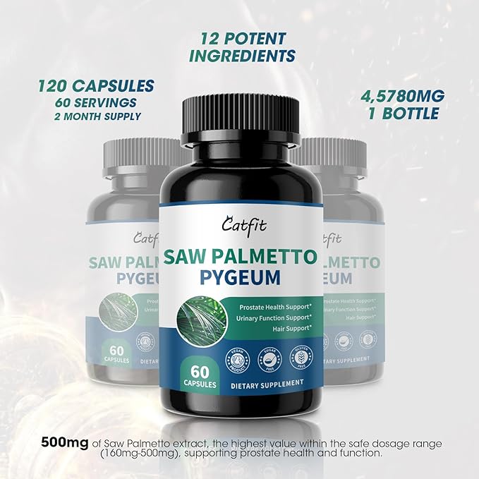 Saw Palmetto for Men 500mg - Prostate Support, Urinary & Hair Health Supplement with Pumpkin Seed Oil, Pygeum - Herbal Complex for Men's Wellness, Vegan Formula, 60 Capsules