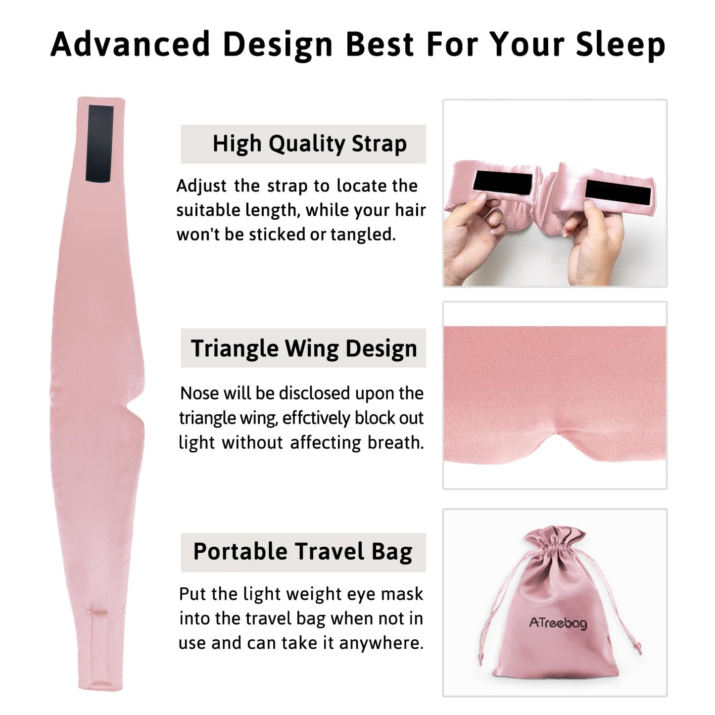 ATreebag Silk Sleep Mask for Women Men, Mulberry Silk Eye Sleeping Mask & Blindfold with Adjustable Strap, Blackout Eye Cover for Sleep Travel Yoga Nap, Large Size, Light Plum