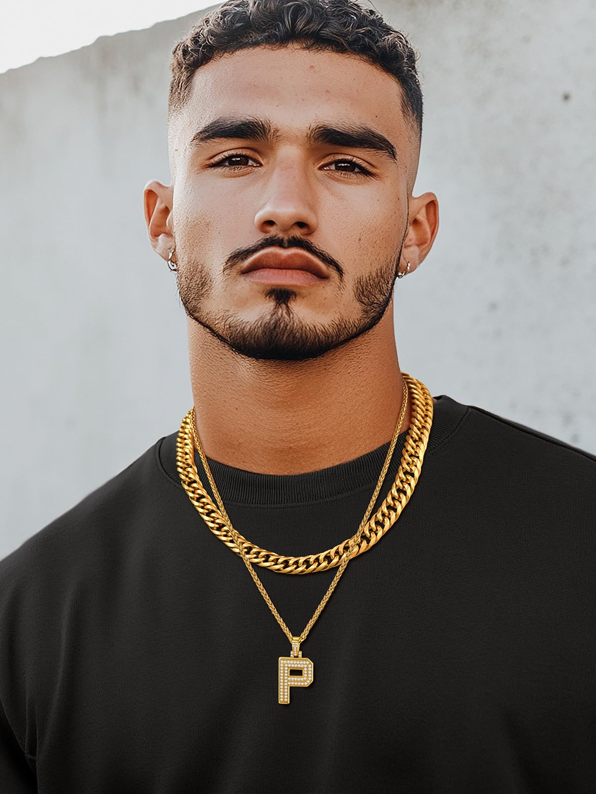 U7 Initial Necklace 18K Gold Plated Chain Hip Hop Bling Costume Jewelry Personalized Alphabet Letter P Pendant