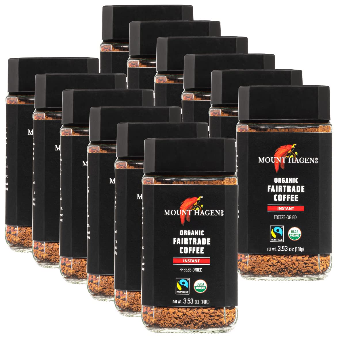 Mount Hagen 3.53oz Organic Freeze Dried Instant Coffee - 12 pack | Eco-friendly Coffee Made From Organic Medium Roast Arabica Be