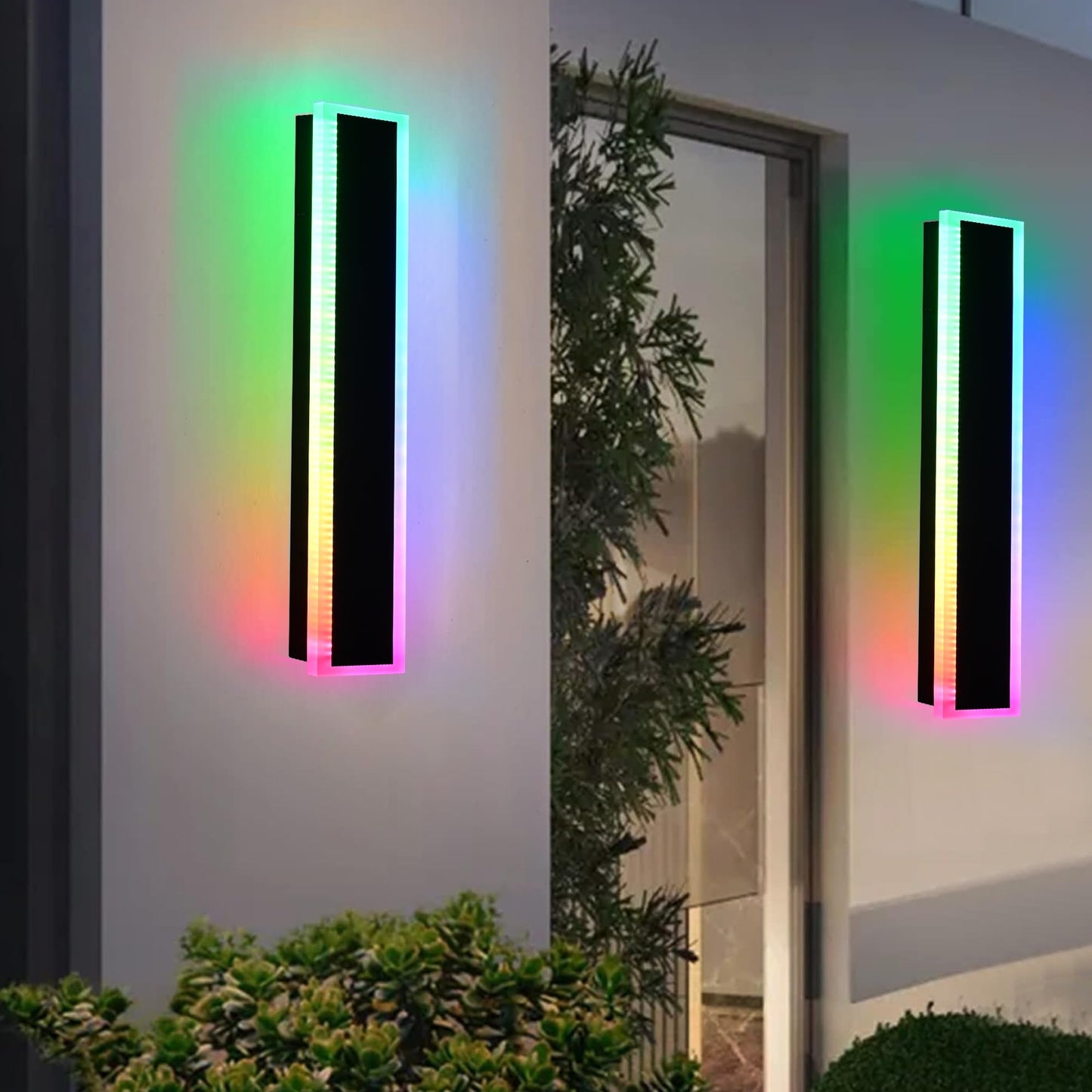 MELUCEE RGB LED Wall Lights, 24in Dimmable Metal Sconce, IP65 Waterproof, 2 Packs with Remote Control