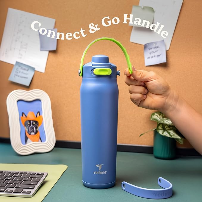 REDUCE Aura Vacuum Insulated 26 oz Water Bottle - Leak-Proof & Chug Spout for Quick Hydration - Keeps Drinks Cold for 30 Hours - Removable Handle for Travel or Gym - Soft Sit Base - Glacier