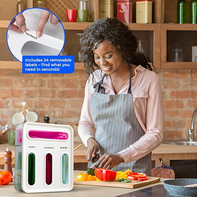 HIMUS Food Storage Bag Organizer - 4 in 1 Plastic Baggie Organizer for Drawer | Compatible with Sandwich, Snack, Gallon, Quart & Slider | Plastic Bag Organizers Kitchen Storage| Wall & Drawer Mount