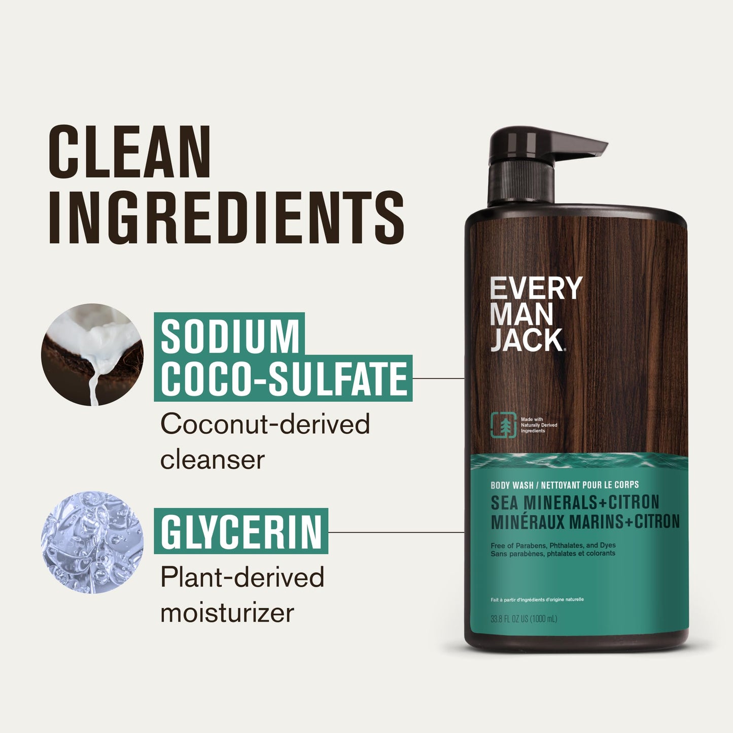 Every Man Jack Mens Hydrating Body Wash for All Skin Types - Cleanse and Hydrate Skin with Naturally Derived Marine Extracts, Co