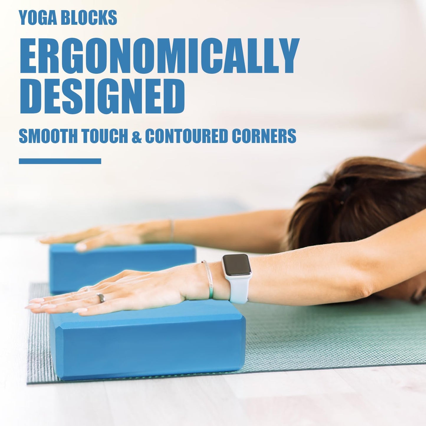 2 Pcs Yoga Blocks, 9"x6"x3" Foam Blocks Yoga Props for Pilates Stretching and Meditation Exercise Blocks Lightweight Yoga Essentials (Blue, normal)