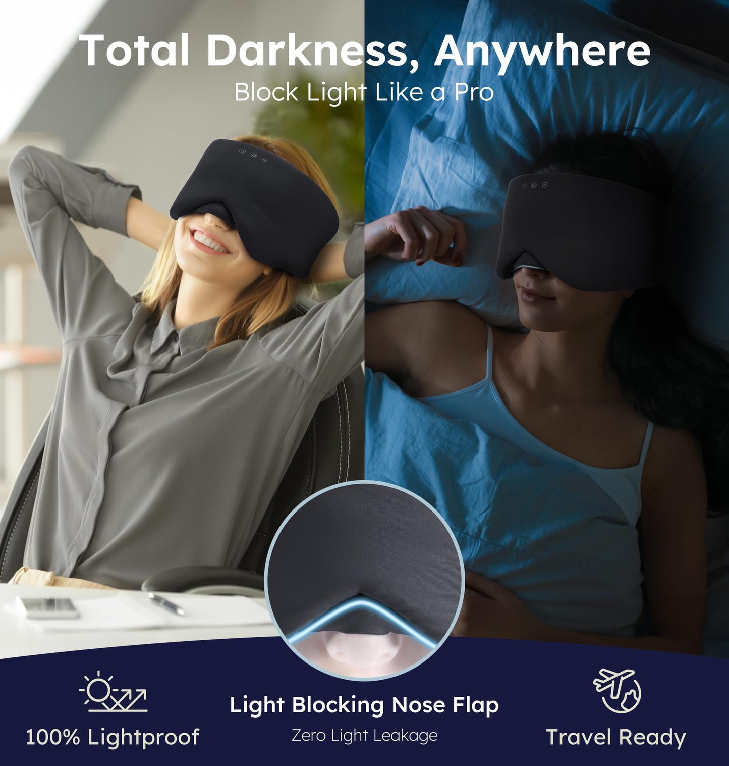 Luxury Bluetooth 5.4 Sleep Mask for Adults - Ice Fiber Cooling & HD Sound, 100% Light Blocking Adjustable Eye Cover for Travel & Side Sleepers - Soft Sleep Headphones with 10H Playtime
