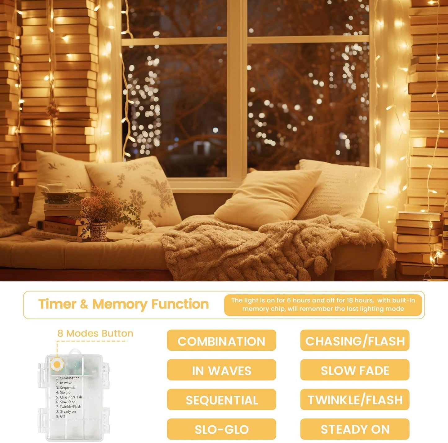 2 Pack Christmas String Lights Battery Operated With Timer  33Ft 100 Led Waterproof Twinkle Lights  8 Modes Fairy Light For Indoor And Outdoor Bedroom Garland Tree Christmas Decorations (Warm White)