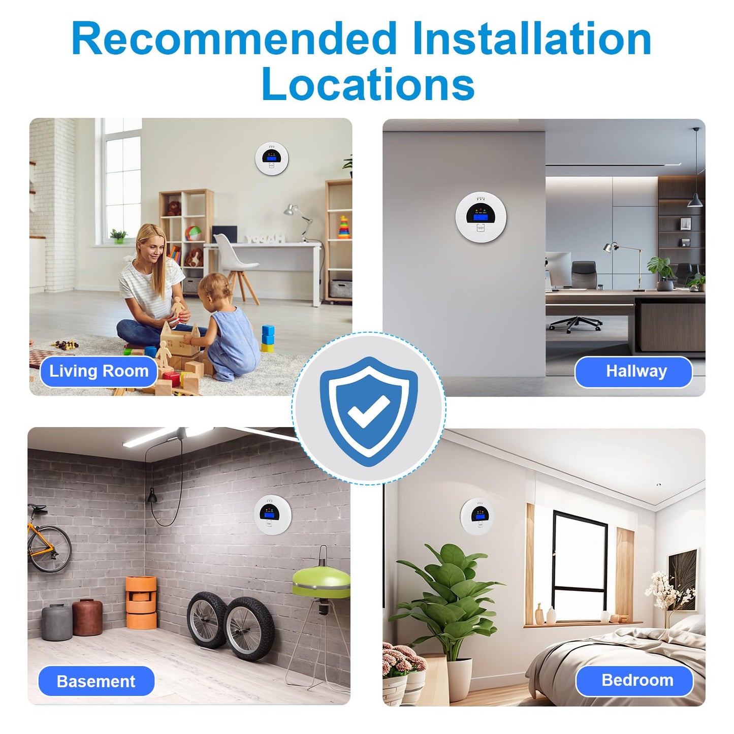 2-Pack, Smoke Alarm and Carbon Monoxide Detector, Carbon Monoxide and Smoke Detectors with LCD Display, Battery Powered, Easy to Install