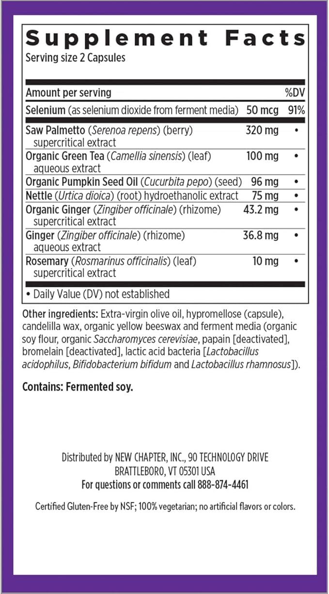 New Chapter Prostate Supplement - Prostate 5LX™ with Clinical Strength Saw Palmetto + Fermented Selenium for Men’s Wellness - 180 ct Vegetarian Capsule