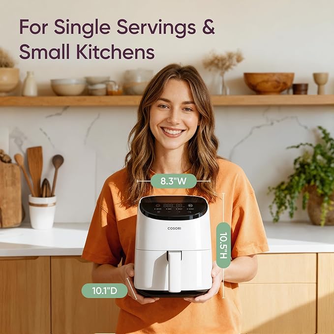 COSORI Air Fryer 2.1 Qt, 4-in-1 Small Mini Airfryer, Bake, Roast, Reheat, 97% Less Oil, Compact & Quiet, Nonstick & Dishwasher Safe Basket, 30 In-App Recipes with Nutrition Facts, Auto-Shut Off, White