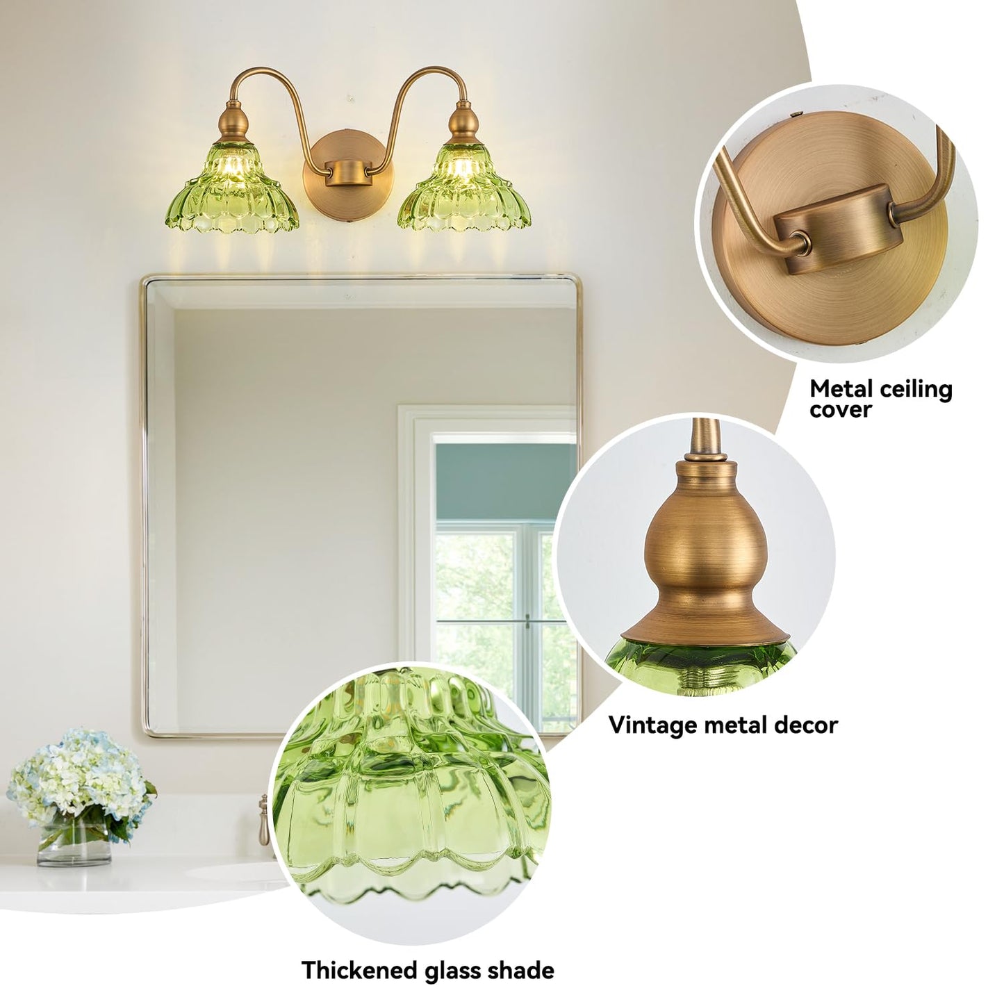 Tlolgt Vintage 2 Light Bathroom Vanity Light Bedroom Green Wall Sconces Vanity Lighting Fixtures Hallway Wall Light Fixtures Bathroom Lighting Fixtures Over Mirror
