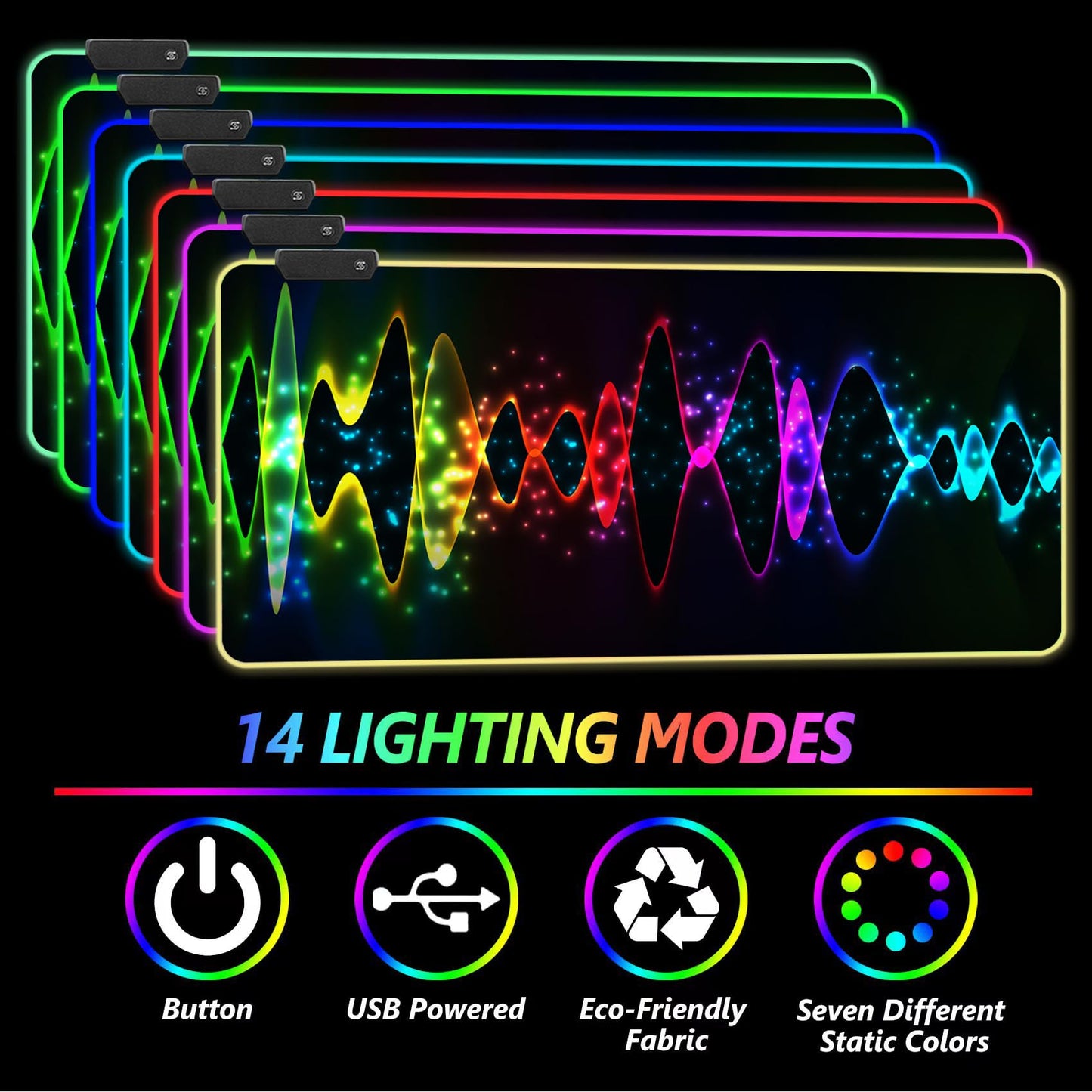 RGB Gaming Mouse Pad, DINKY Large Extended Soft Led Mouse Pad with 14 Lighting Modes, Water Resist Keyboard Pad, Computer Keyboard Mousepads Mat 35.4×15.8 inches-Black