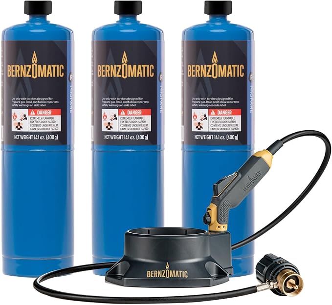 Bernzomatic FirePoint Creator Tool, Precision Flame Hand Torch for use with Bernzomatic MAP-Pro or Propane Fuel (Firepoint Tool + 3 Propane Cylinders)