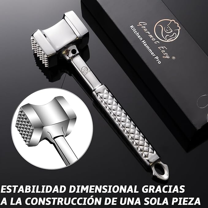 Stainless Steel Meat Tenderizer Tool, Premium Meat Mallet with Non-Slip Grip, Dual-sided Kitchen Mallet Ideal for Tenderizing Steak, Poultry & Chicken Cutlet, Dishwasher Safe with Lifetime Replacement