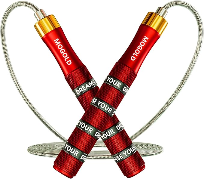 Mogold Pro Adjustable Speed Jump Rope - 10ft 4mm PVC Steel Wire with Dual Ball Bearings & 360° Spin - Metal/Rubber Ergonom...