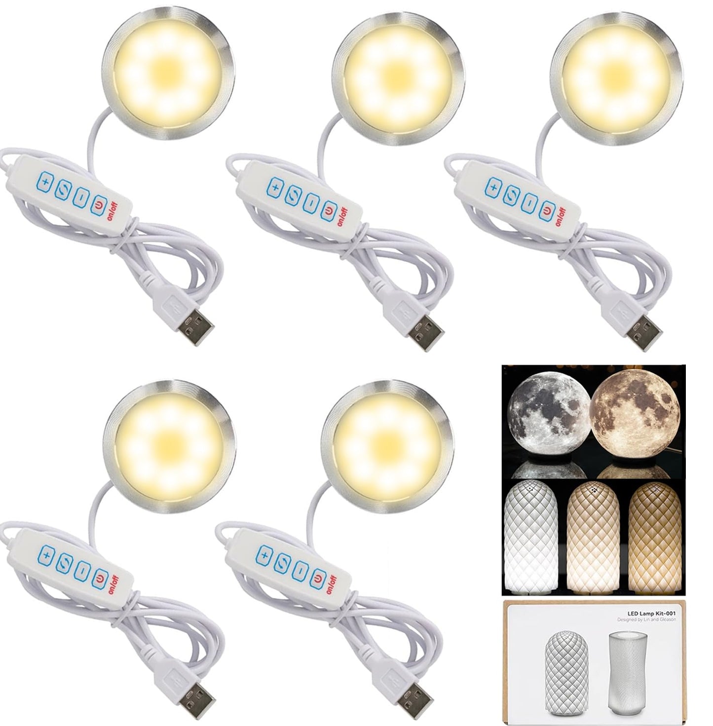 LED Lamp Kit for 3D Printer, 3 Colors, 5V USB Powered, 3000K Warm Light, DIY Hardware Model Parts