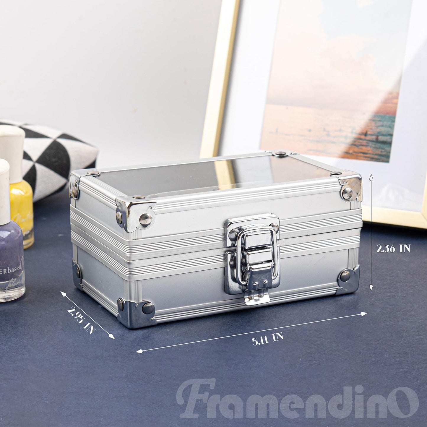 Framendino, 50 Holes Nail Drill Bit Holder Case Polishing Heads Organizer for Salon Grinding Head Silver