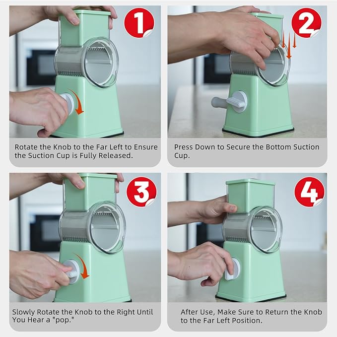 Rotary Cheese Grater, 6-in-1 with 6 Shredder Mandoline Food Chopper with Dicing Blade with Stainless Steel Slicer Blades,Easy to Use & Clean Green