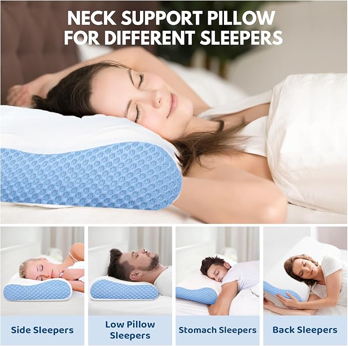 Neck Pillow Memory Foam Pillows for Sleeping Ergonomic Cervical Pillow for Neck and Shoulder Pain Relief Orthopedic Contour Bed Pillow for Side Back Stomach Sleeper (Large Size)