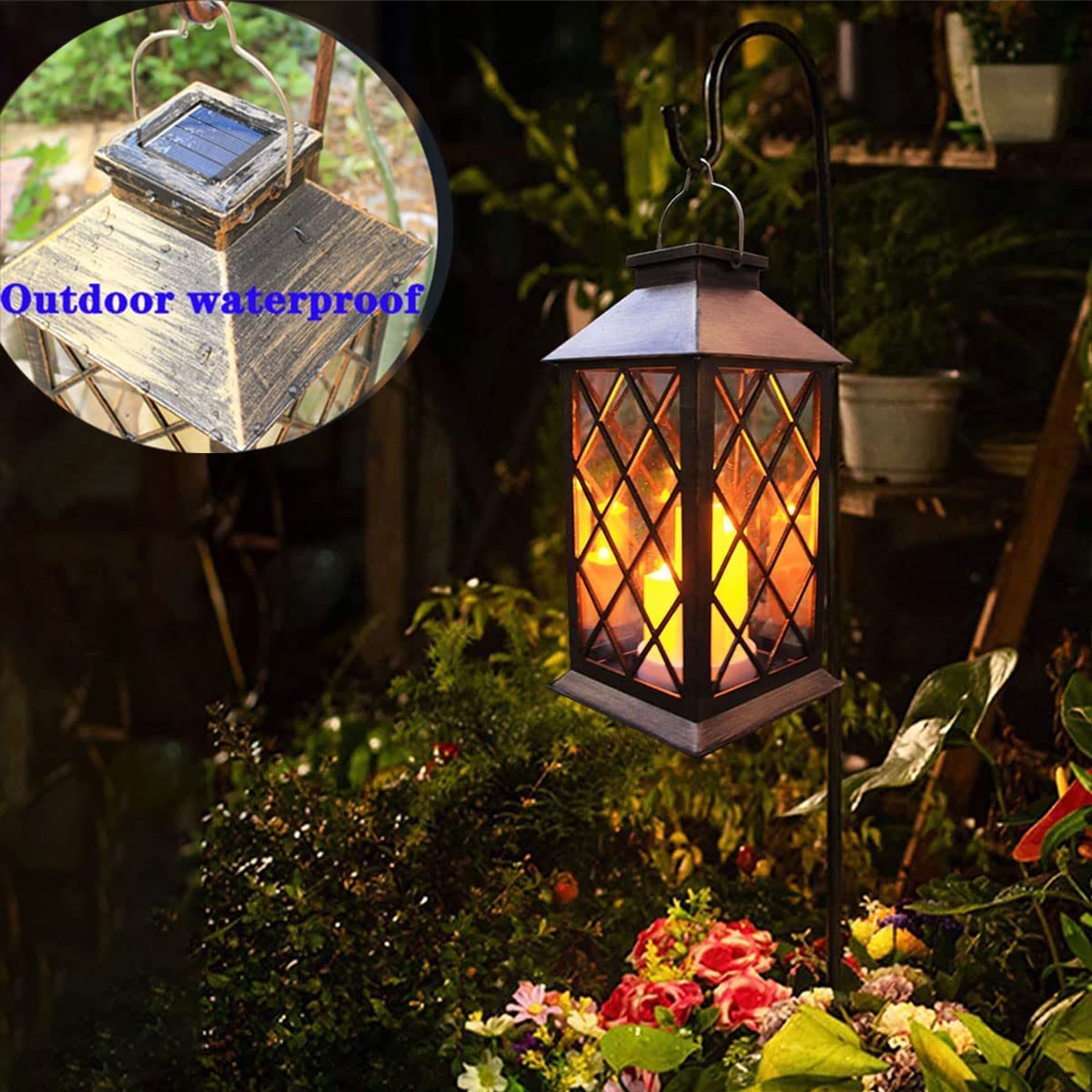 Solar Outdoor Lantern  Garden Hanging Waterproof Lanterns Pvc Upgrade 3 Led Flickering Flameless Candle Decorative Lights For Garden (Grid Candle)