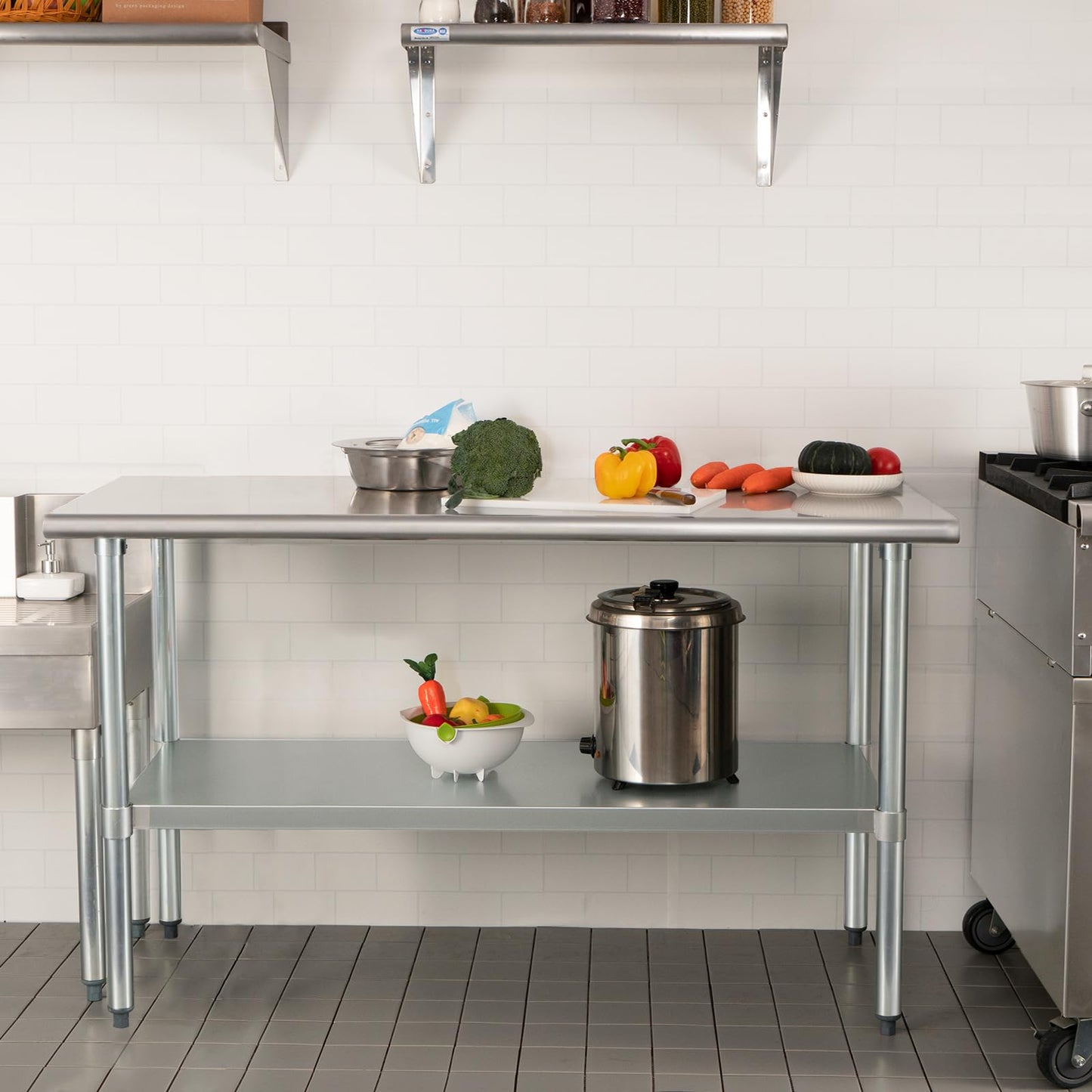 HARDURA Stainless Steel Table 30X72 Inches with Undershelf and Galvanized Legs NSF Heavy Duty Commercial Metel Table for Food Prep
