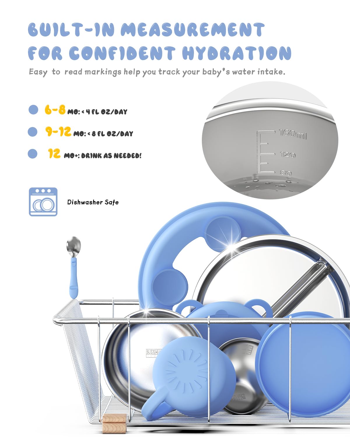 Bakpoco 2-IN-1 Open Toddler Cups, Stainless Steel Baby Cup + Silicone Training Cup for Toddlers Kids Babys, No Plastic | No Soap Smell | Shock-Proof Feeding Essentials, 2-Pack Blue/Sage