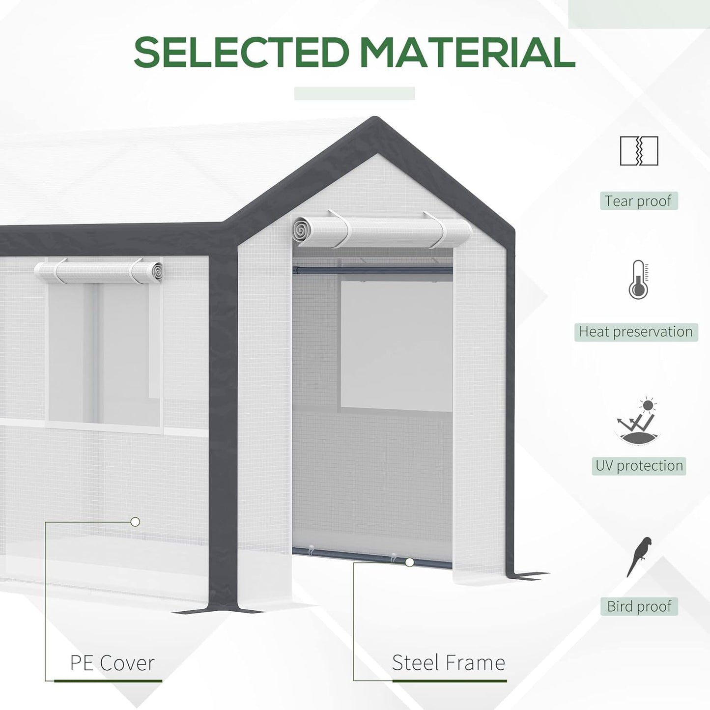 Outsunny 10' x 7' x 7' Greenhouse, Walk-in Outdoor Tunnel Green House with PE Cover, Steel Frame, 2 Roll-Up Zipper Doors & 4 Windows for Flowers, Vegetables, Tropical Plants, White
