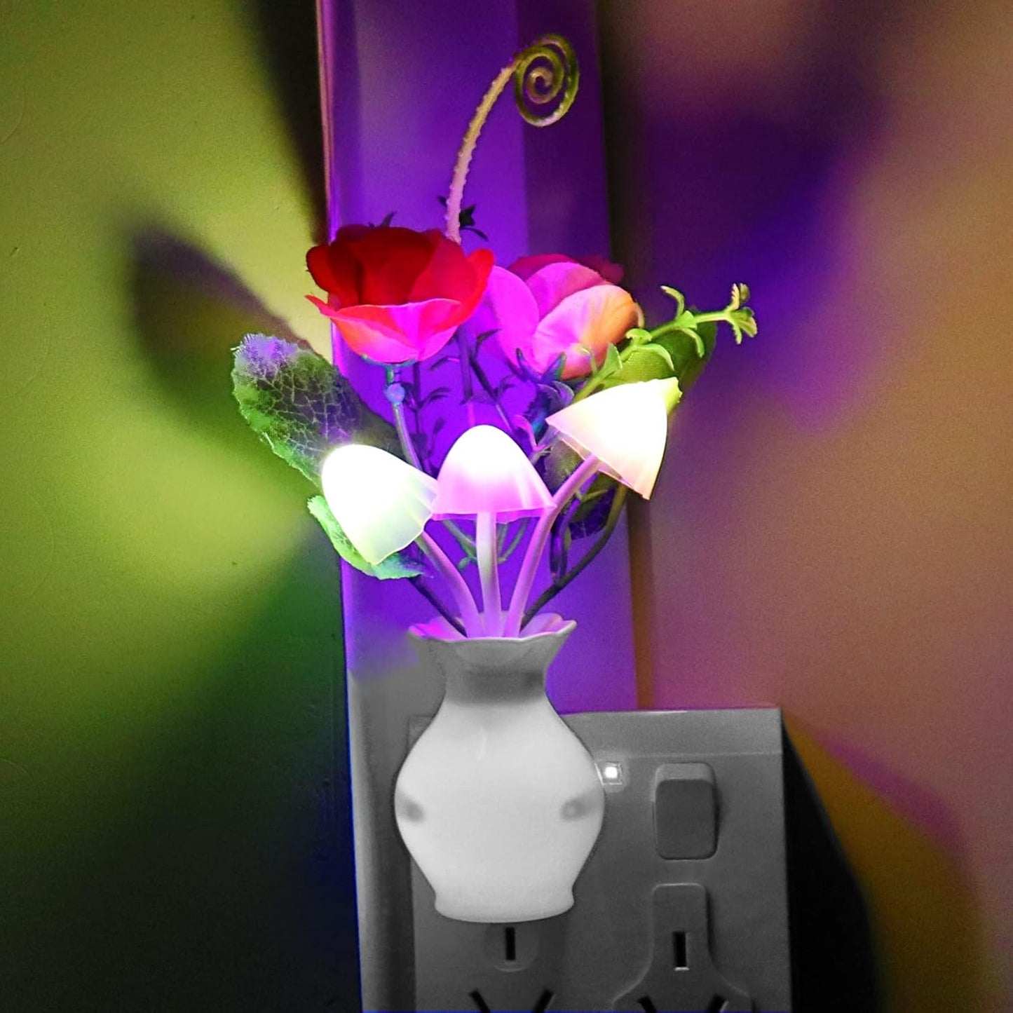 2Pack Plug in LED Night Light w/Auto Dusk to Dawn Sensor,AUSAYE 0.5W Energy Saving Lamp Dream Nightlight Rose Flower Mushroom Lights for Kids Adults Bedroom,Bathroom,Living Room,Kitchen,Hallway