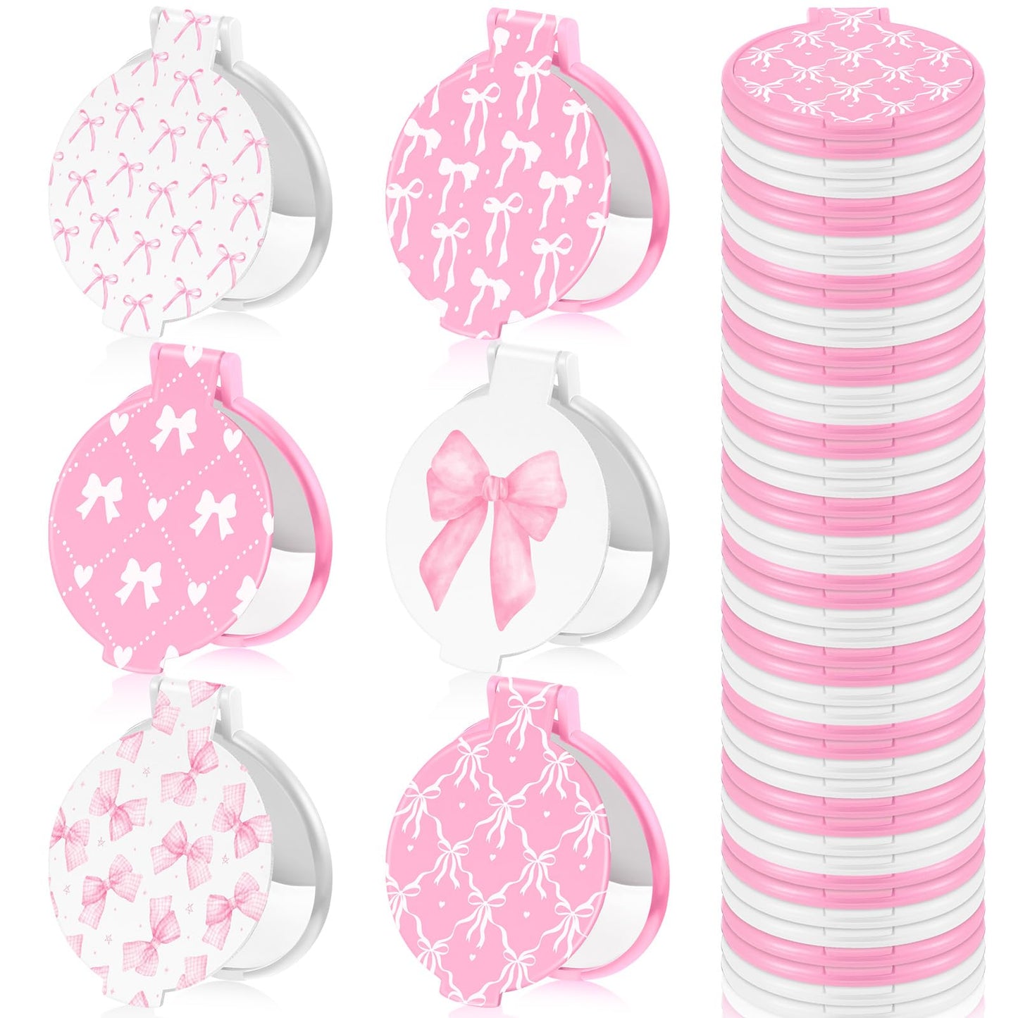 Namalu 36 Pcs Pink Bow Coquette Mini Compact Mirrors Party Gifts Bulk for Women Portable Round Pocket Makeup Mirror Gift for Qui