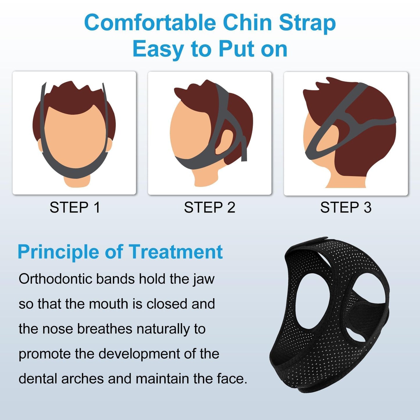 Anti Snoring Devices - Chin Strap for Sleeping - Simple and Effective Stop Anti Snoring Chin Strap - Adjustable Airflow Jaw Strap - Snoring Solution for Women and Men - Black7AB