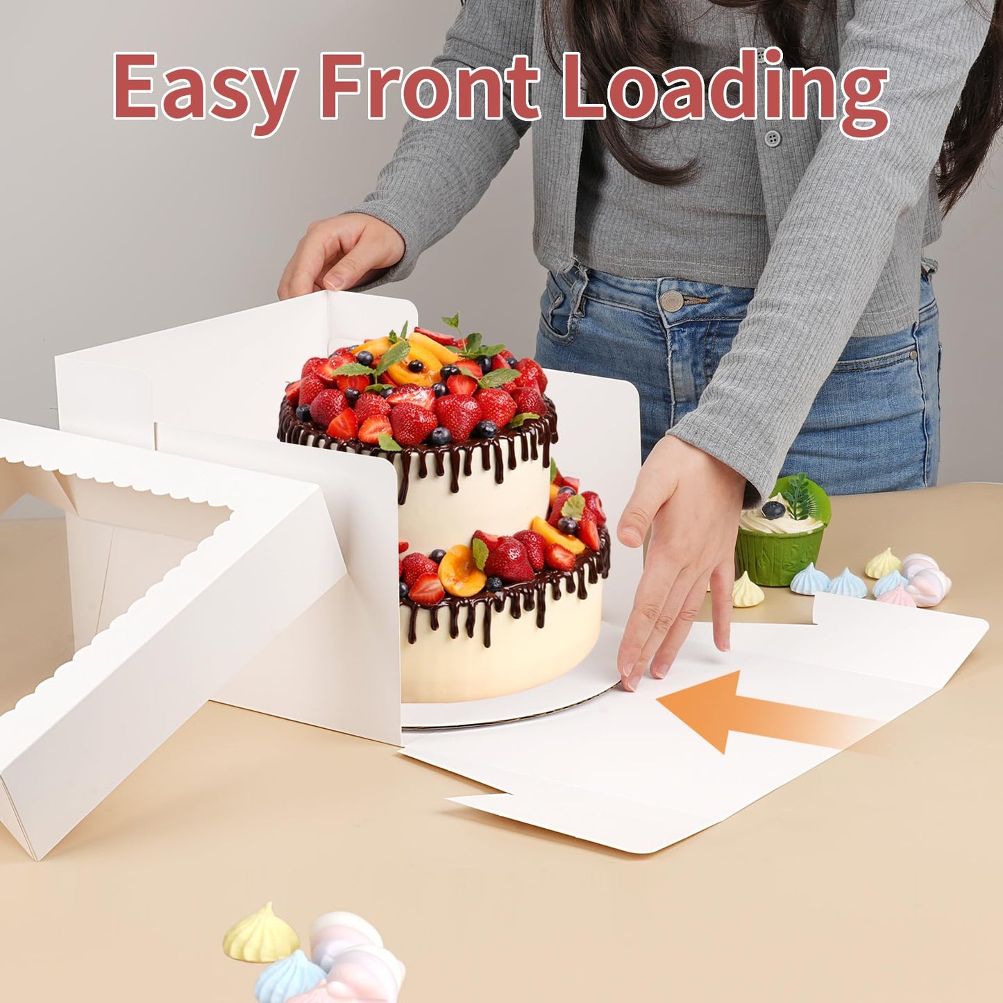 2 Pack Cake Boxes with Cake Boards, 12 Inch Tall Cake Box, Disposable Cake Transport Container, White Cake Carrier Holder for Baked Goods Cookies Dessert Pastry Cupcakes Bakery (12×12×8 Inches)