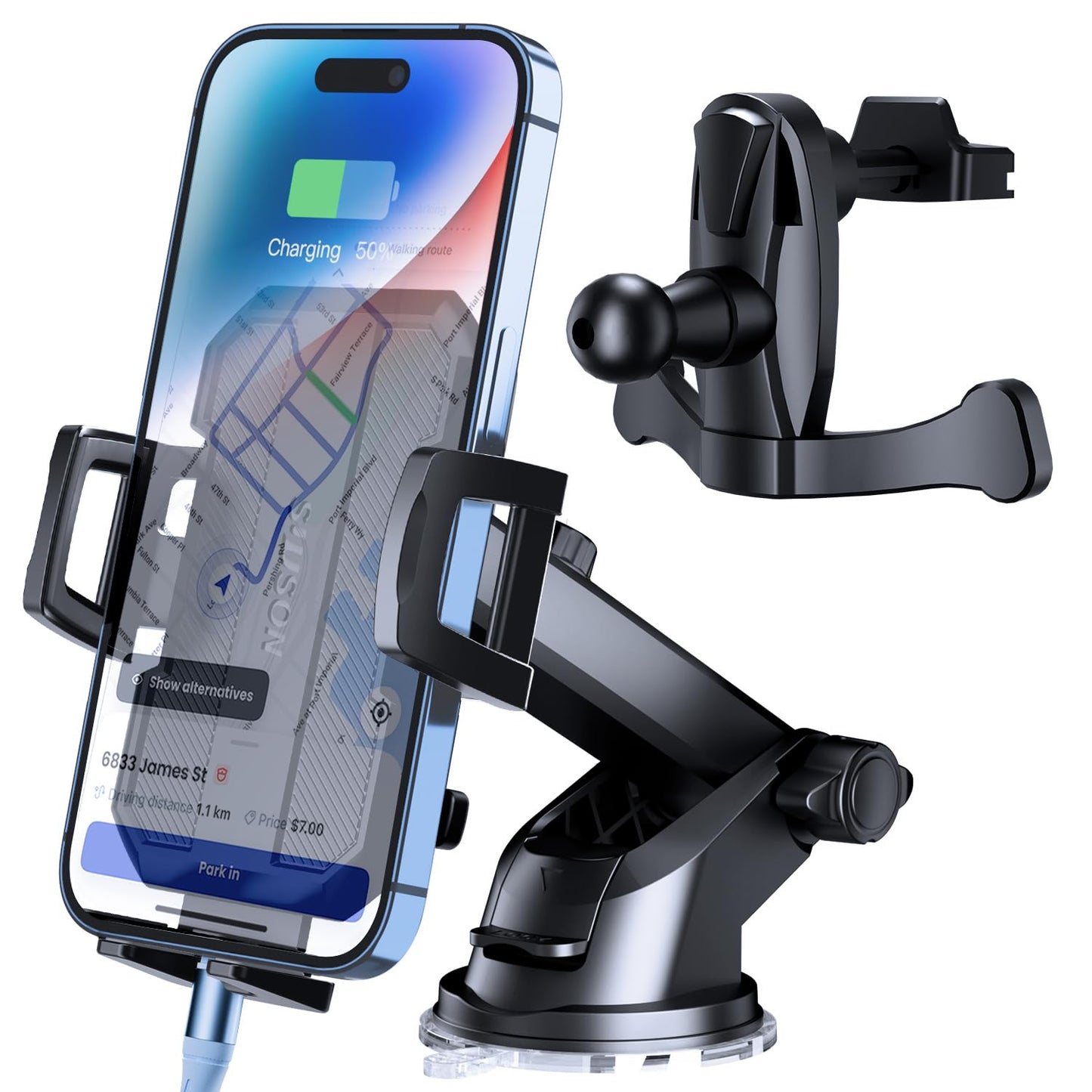 Suuson 3 In 1 Car Phone Holder, Dashboard & Windshield & Vent Universal Car Mount Phone Holder For Your Car, Cell Phone Holder T