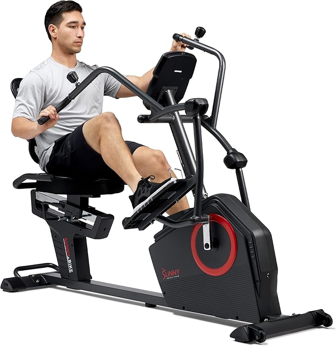 Sunny Health & Fitness Elite Recumbent Cross Trainer & Elliptical Machine with Arm Exercisers for Home Arm/Leg Training, E...