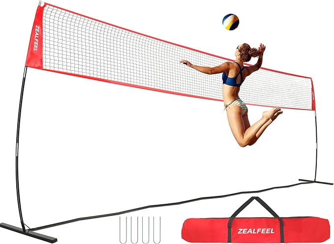 ZEALFEEL Volleyball Net, 12ft/20ft Volleyball Training Net for Backyard Height Adjustable, Portable Freestanding Practice ...