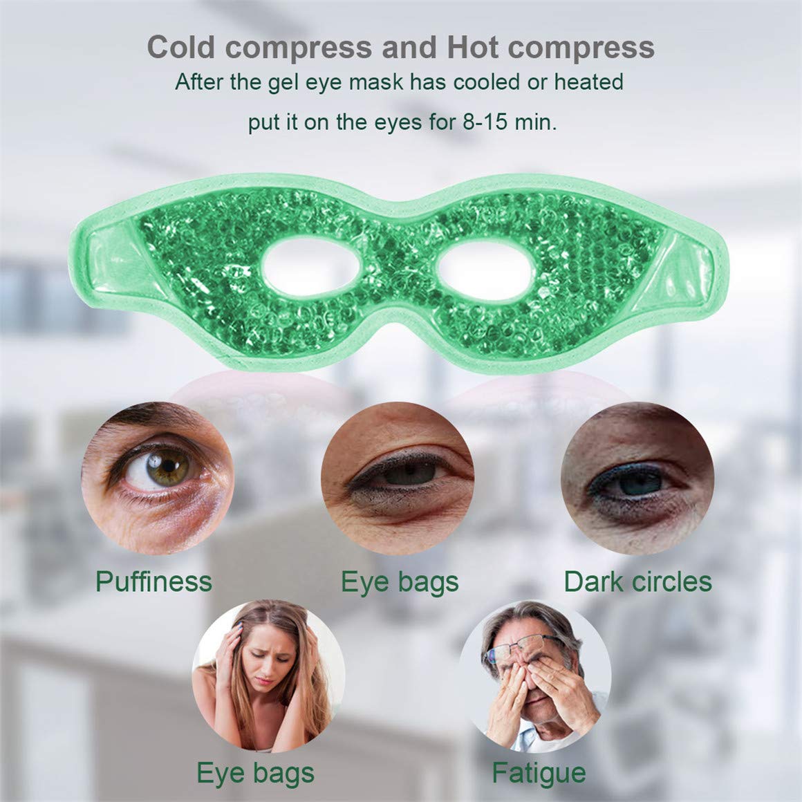 Ruzzut Cooling Gel Eye Mask with Eye Holes, 2 PCS Cold Eye Packs for Puffiness & Swelling, Reusable Hot Cold Compress Heat Ice Gel Pack, Green and Blue