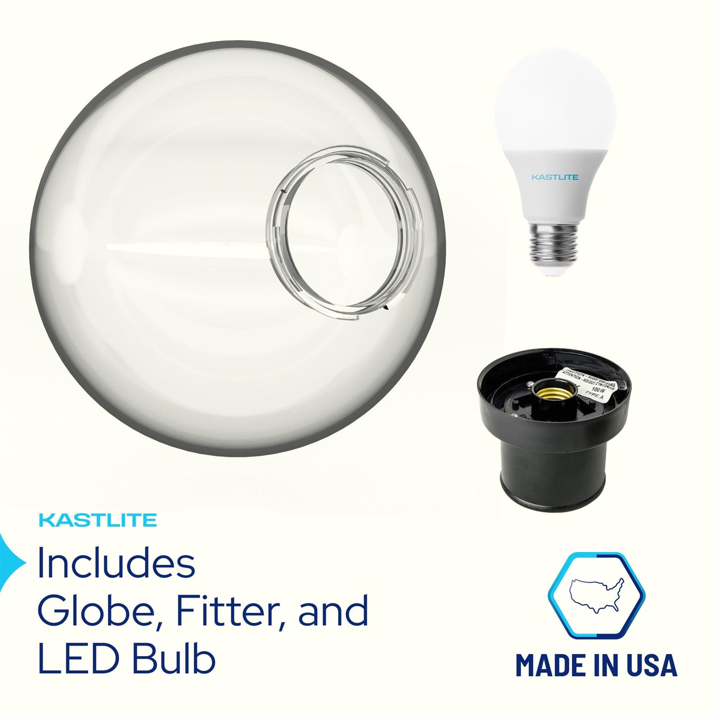 Kastlite 12 Outdoor Light Post Globe Combo  Fits 3 Posts - Clear Acrylic Lamp Cover  Black Twist Lock Fitter  5000K Led Bulb - Modern Driveway Yard Lamppost Lighting Fixture  Outdoor Pole Lights