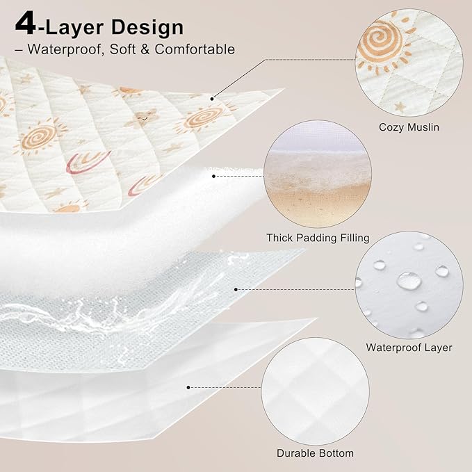 Unicorn Castle Waterproof Changing Pad Cover Muslin Changing Table Pad Cover 2 Pack Quilting for 32"x16" Baby Changing Pad Sheets Girls Boys,Brown Rainbow