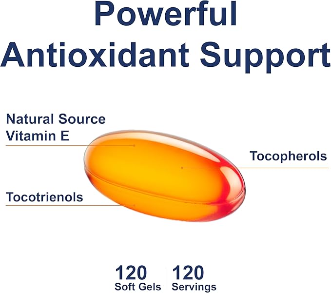Carlson - E-Gems Elite, 400 IU (268 mg) Vitamin E with Tocopherols & Tocotrienols, Natural-Source, Vitamin E Capsules, Heart Health & Optimal Wellness, Antioxidant, Vitamin E Supplement, 120 Softgels