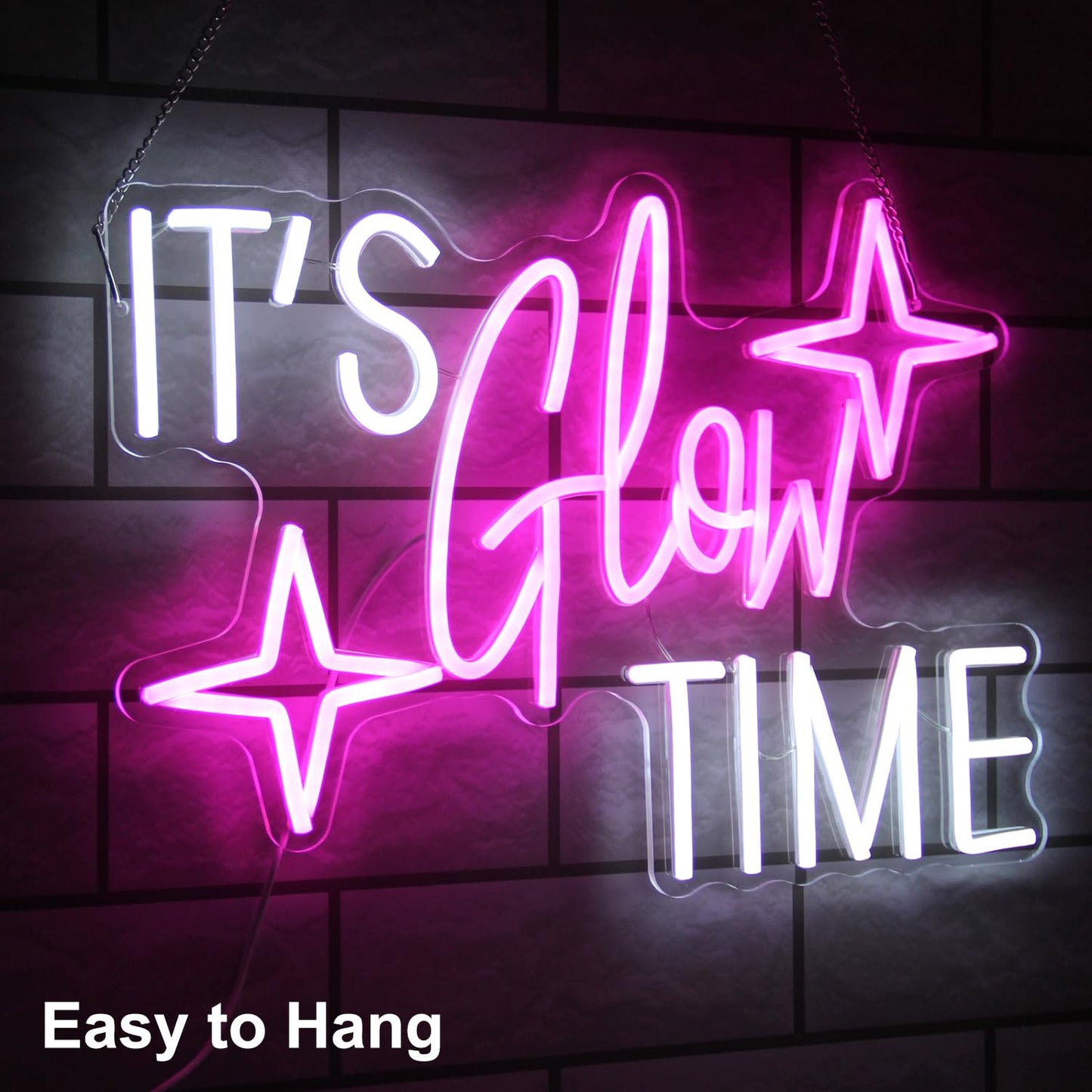 ItS Glow Time Neon Sign Party Decorations Pink White Letter Neon Light Star Led Sign For Wall Celebrate Party Neon Signs For Bedroom Thanksgiving Christmas New Year Bar Decor Girl Gifts