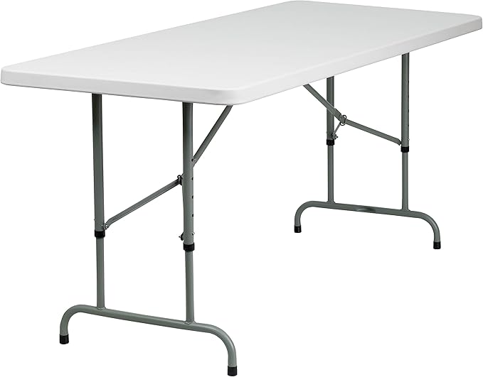 Flash Furniture Kathryn 6' Rectangular Adjustable Plastic Folding Event Table, Folding Portable Banquet Table for Indoor/O...