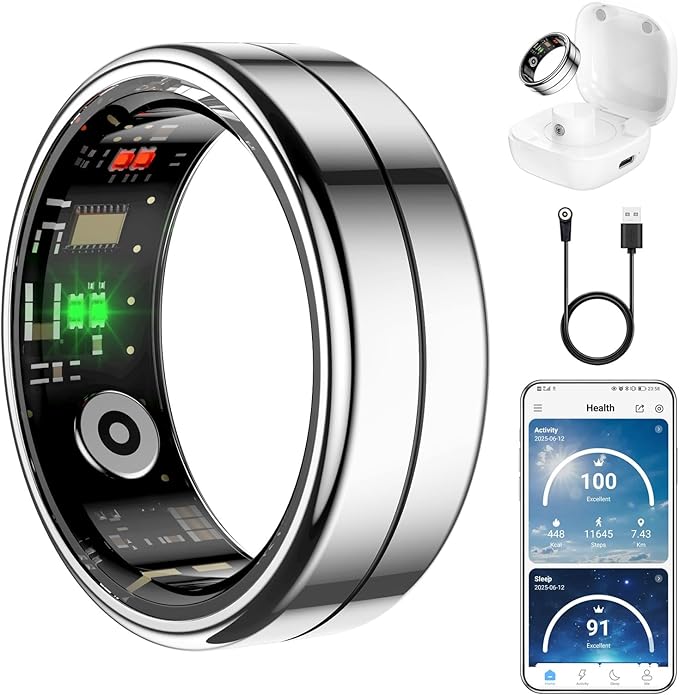 Fit Ring for Women Men, Ring Health Tracker with Heart Rate,Blood Oxygen,Heart Rate Variability, Stress, Sleep Monitor, St...