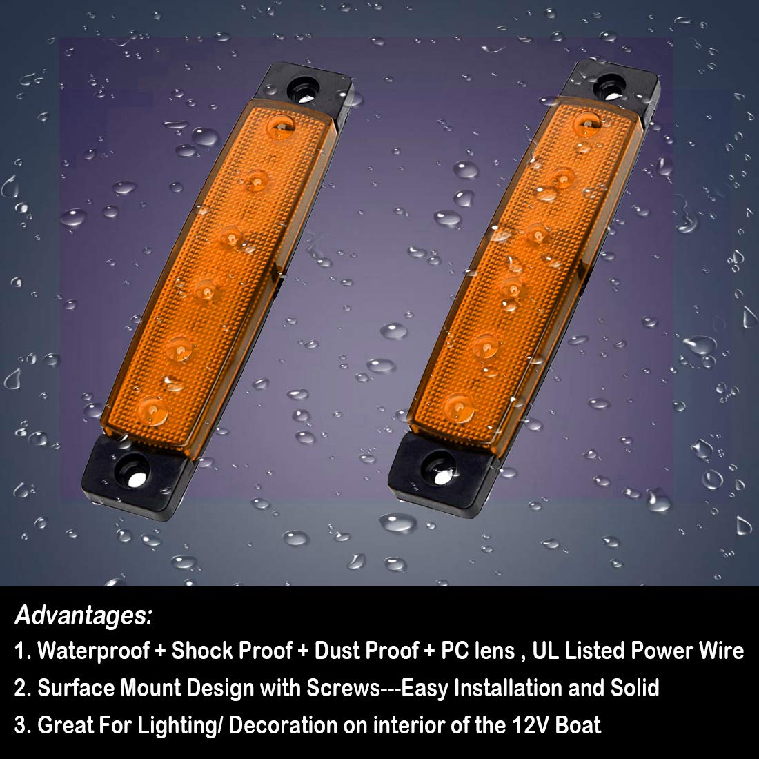 Shangyuan LED Boat Lights, Slim Strip Bar Light, Yellow, Pack of 2, Model 3766214