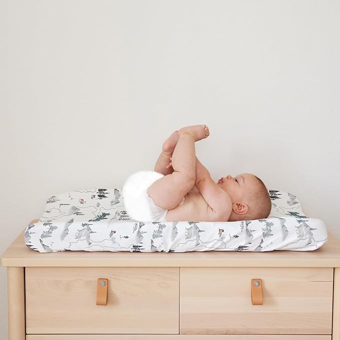Sorrel + Fern Baby Changing Pad Cover 2-Pack for Boys, Girls (Arctic Journey) - Premium Fitted Sheets Baby Diaper Changing Table Cover - Buttery Soft Cotton Blend
