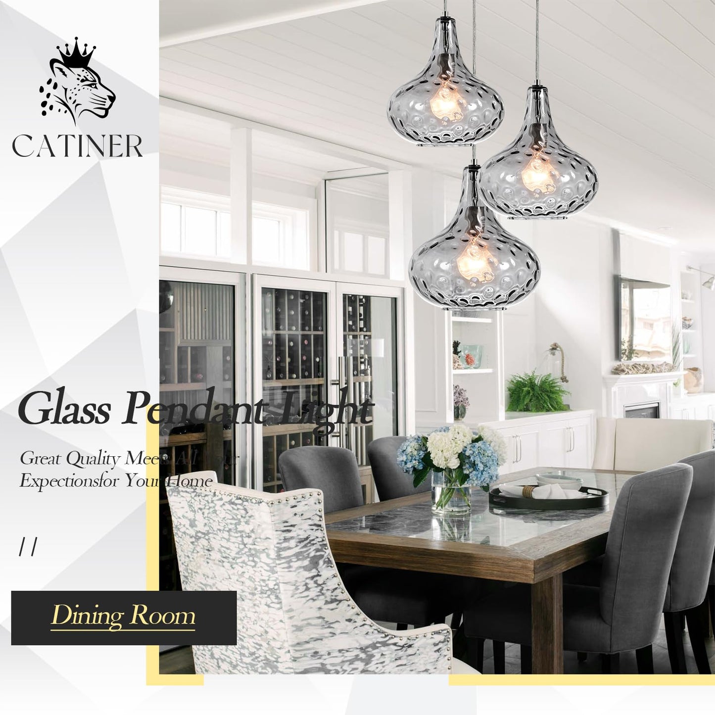 Catiner 11 Smoked Hammered Glass Pendant Light - Blown Glass Ceiling Fixture With Brushed Nickel Finish  Modern Industrial Lighting For Kitchen Island  Dining Room  Hallway  Living Room