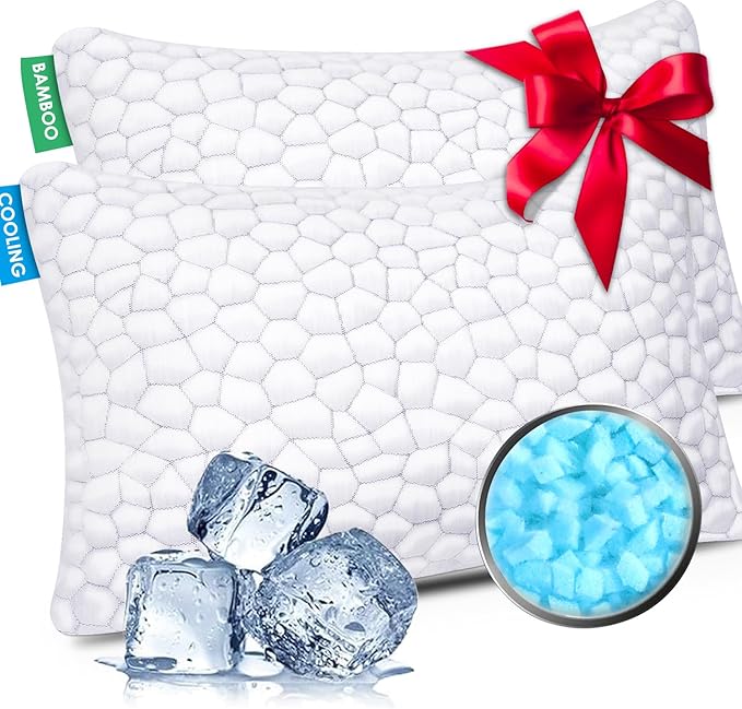 Cooling Bed Pillows for Sleeping 2 Pack Shredded Memory Foam Pillows Standard Size Set of 2, Adjustable Cool Pillow for Si...