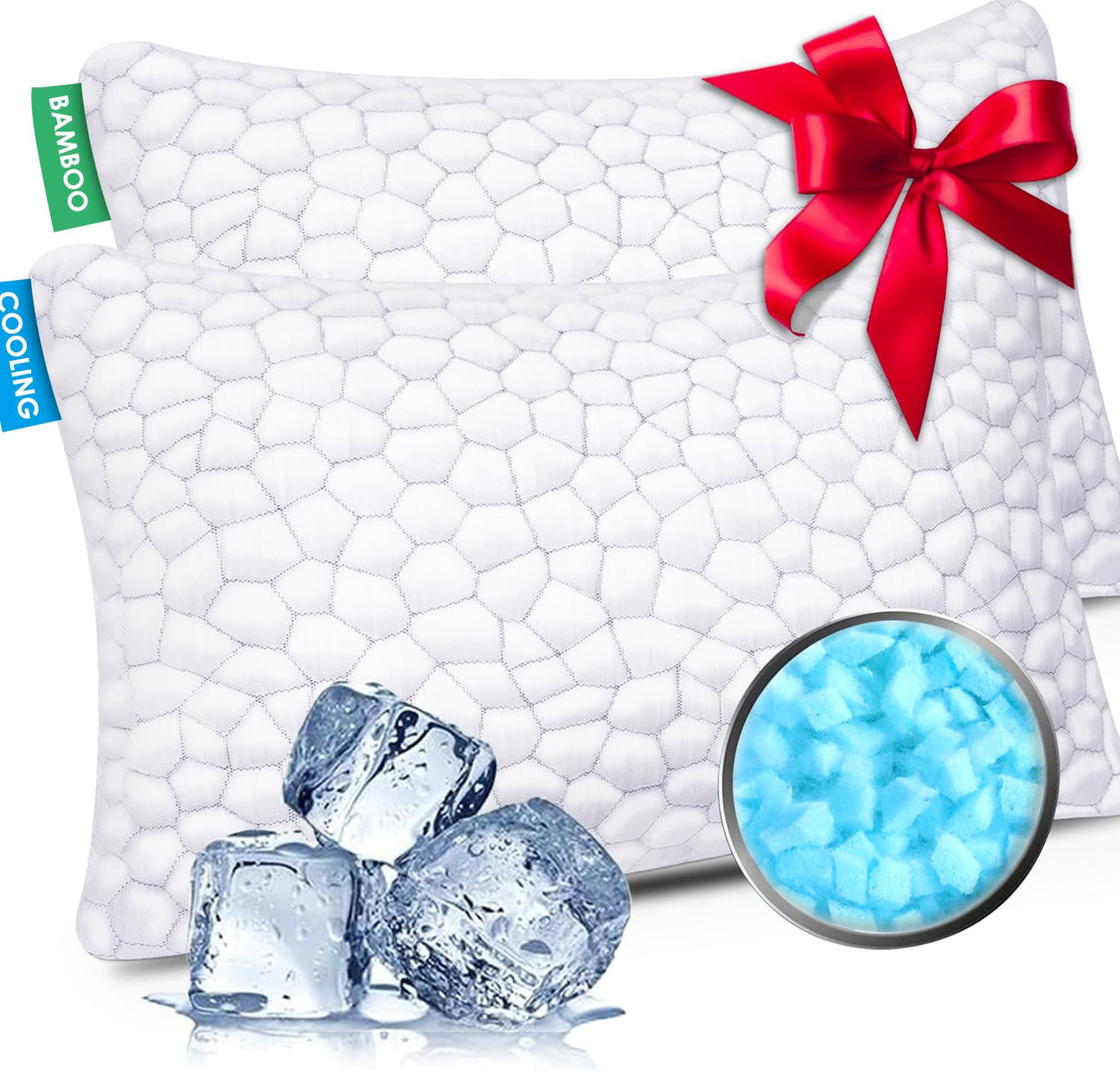 SUPA MODERN Cooling Pillows Queen Size Set of 2, Shredded Memory Foam Pillows for Sleeping 2 Pack, Adjustable Firm Bed Pillow for Side Back Stomach Sleepers, Cool Luxury Gel Pillow for Neck Support
