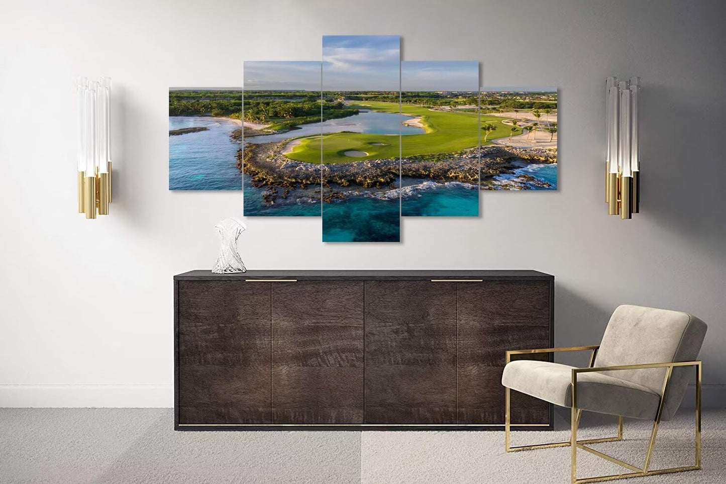 chenchenArt Punta Espada Golf Club Wall Art for Living Room Bedroom Bathroom Home Decorations Golf Course Pictures Posters Canvas Prints Modern Artwork Framed Ready to Hang(60''W x 40''H)
