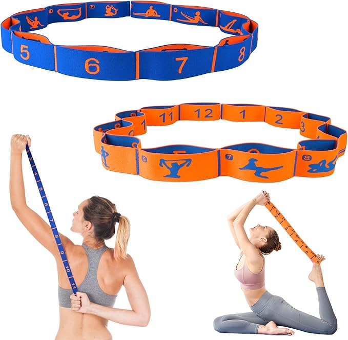 Elastic Yoga Stretching Strap with Loops, CEILIWEN Stretch Straps for Physical Therapy, Pilates Stretch Band, Elastic Exer...